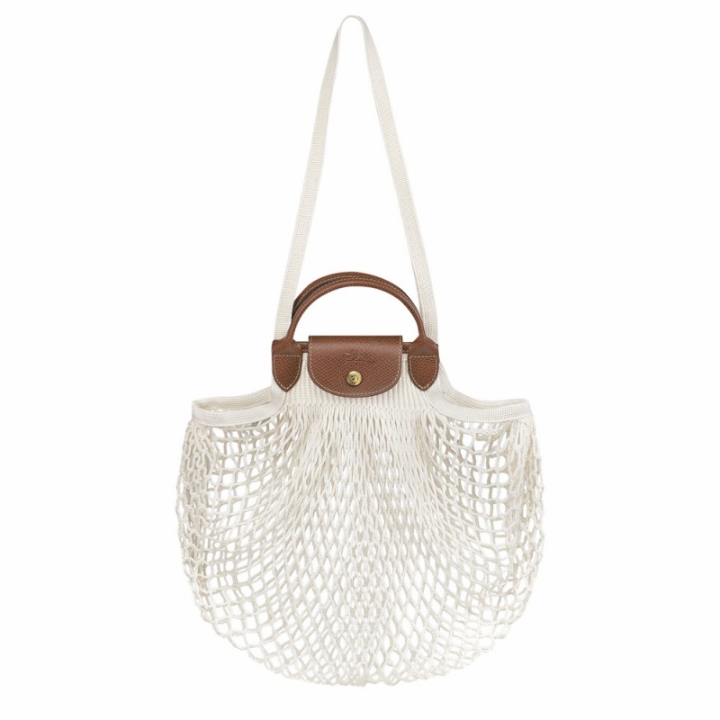 White Longchamp Le Pliage Filet L Mesh Bags Women's Handbags